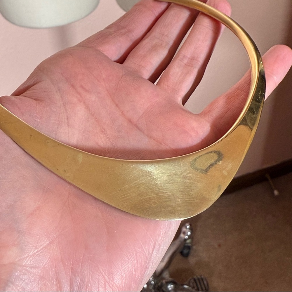 VIntage 1960 '70 MCM Modernist deco gold Brass Minimalist Choker Collar Necklace - Picture 5 of 17
